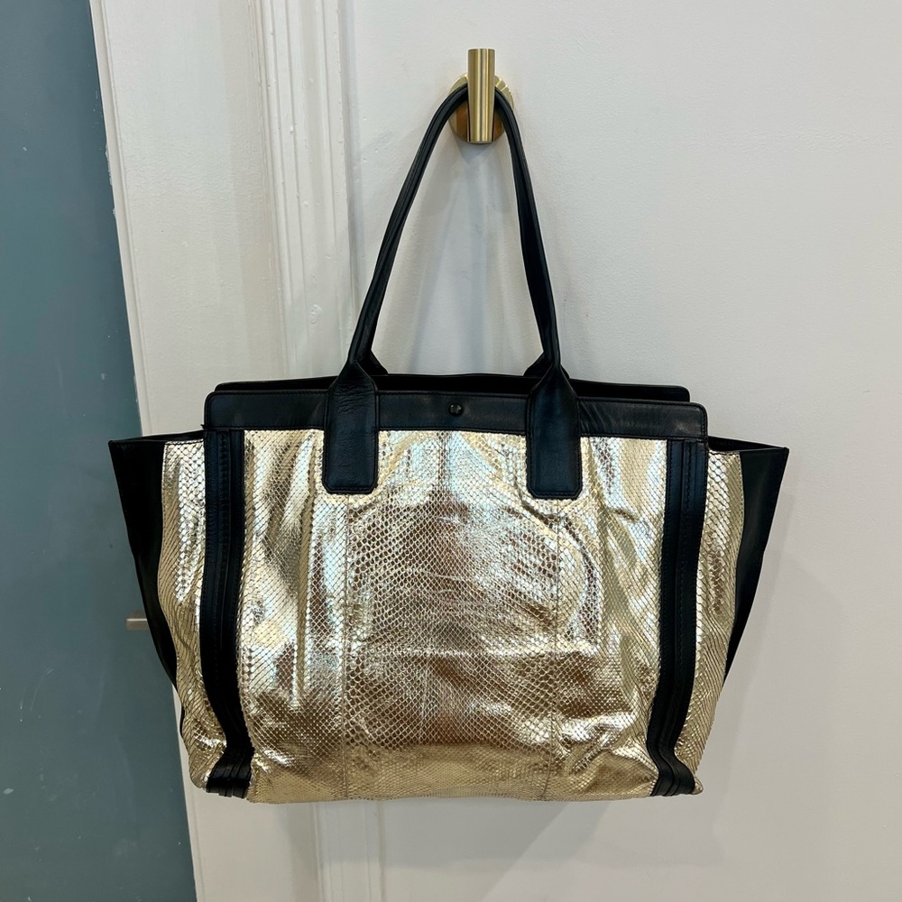 CHLOE
Gold Snakeskin And Black Leather Alison Tote Bag